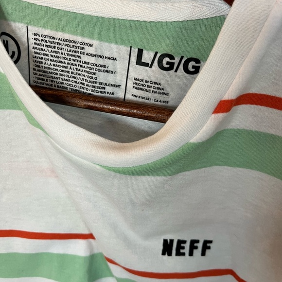Neff White Tee with Green and Red Stripes - Picture 2 of 3